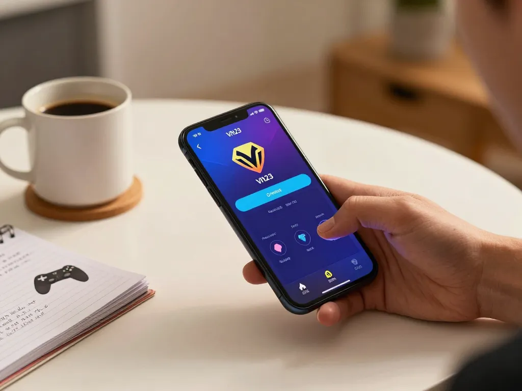 Engaging user experience with vn23 app on smartphone while enjoying responsible gaming at home.