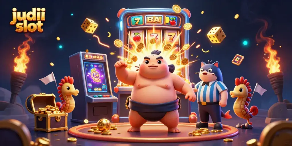 Menangkan judi slot dengan mesin slot raksasa dan karakter ikan unik dalam ilustrasi 3D