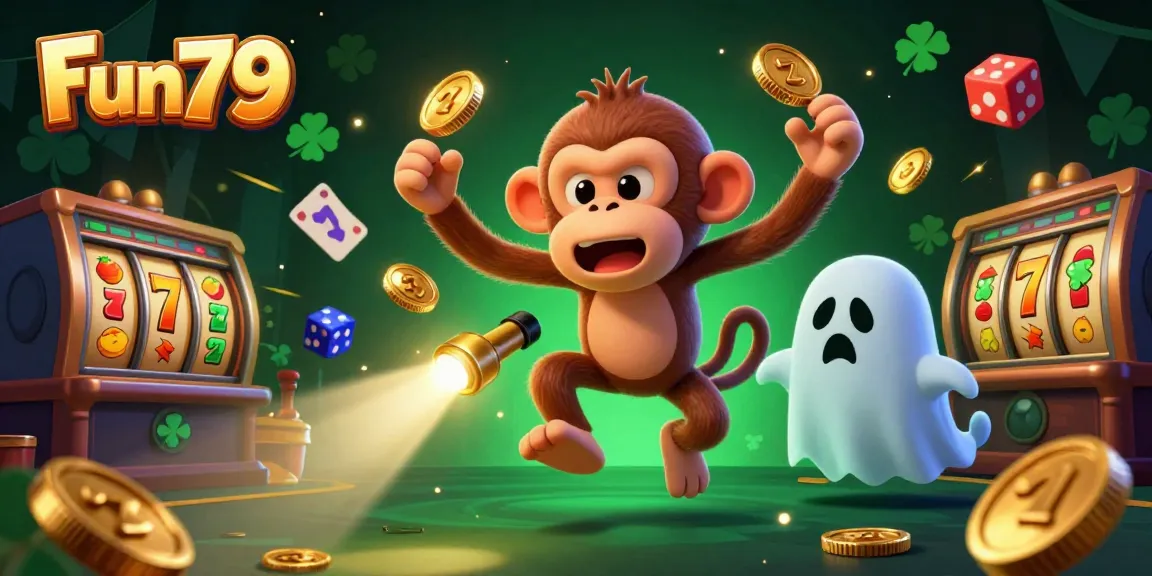 Experience the thrill of Fun79 as the playful poltergeist monkey juggles golden casino treasures.