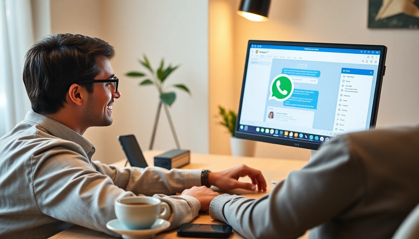 专注使用 WhatsApp Web 的用户，展示快连VPN 功能以实现无缝通信。