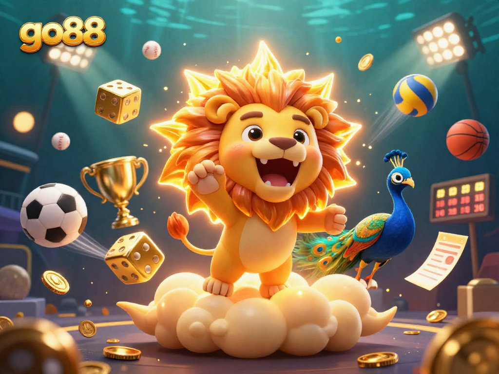 Experience the thrill of go88 with a dynamic 3D illustration capturing the vibrant casino energy.