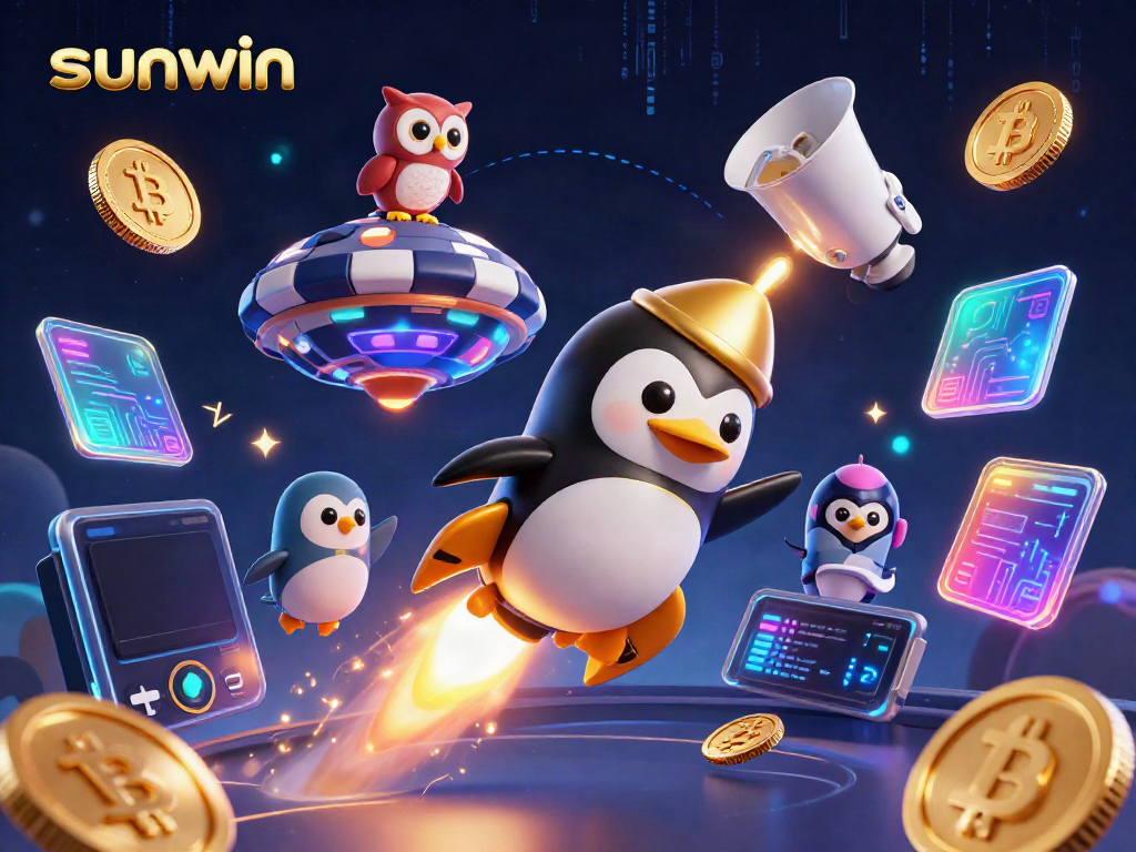 Playing the jackpot at sunwin with a golden penguin and crypto elements
