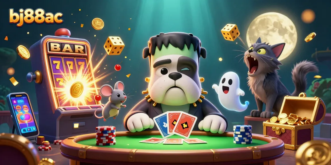 Engage with bj88ac as a Frankenstein bulldog deals cards alongside a ghost mouse and a howling werewolf kitten.