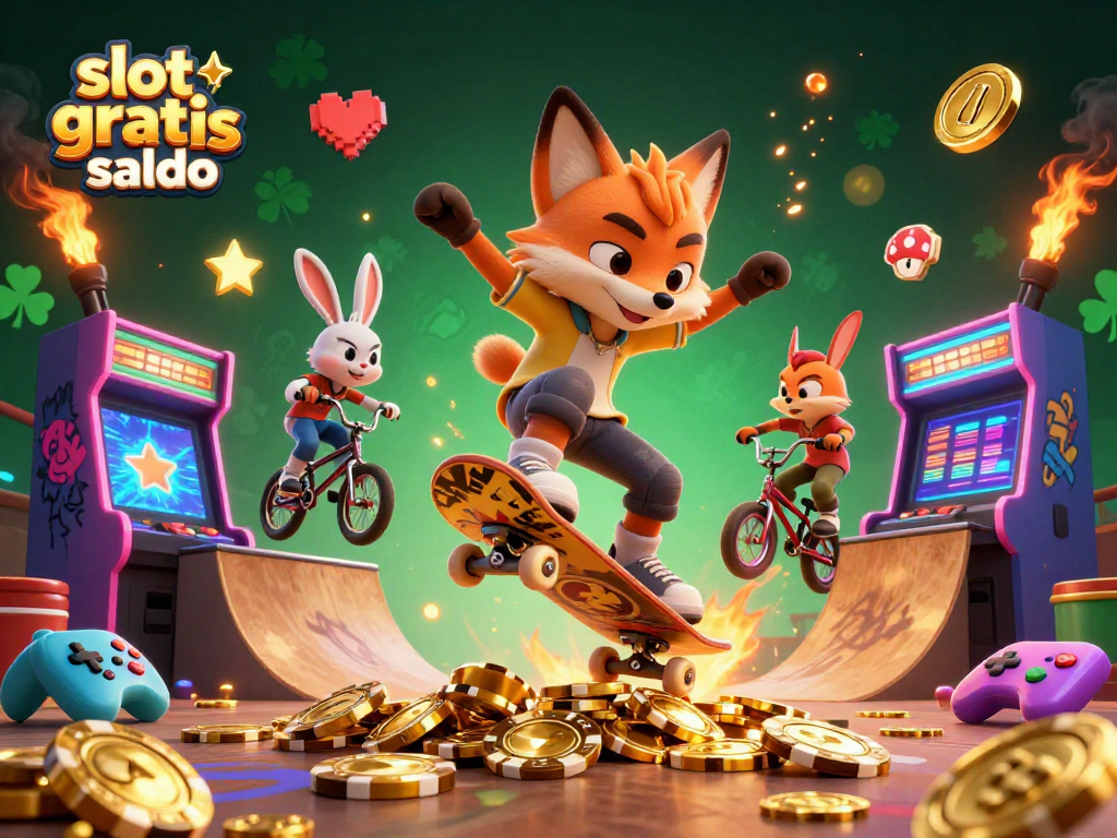Engage with slot gratis saldo for thrilling gaming action amidst vibrant casino-themed characters.