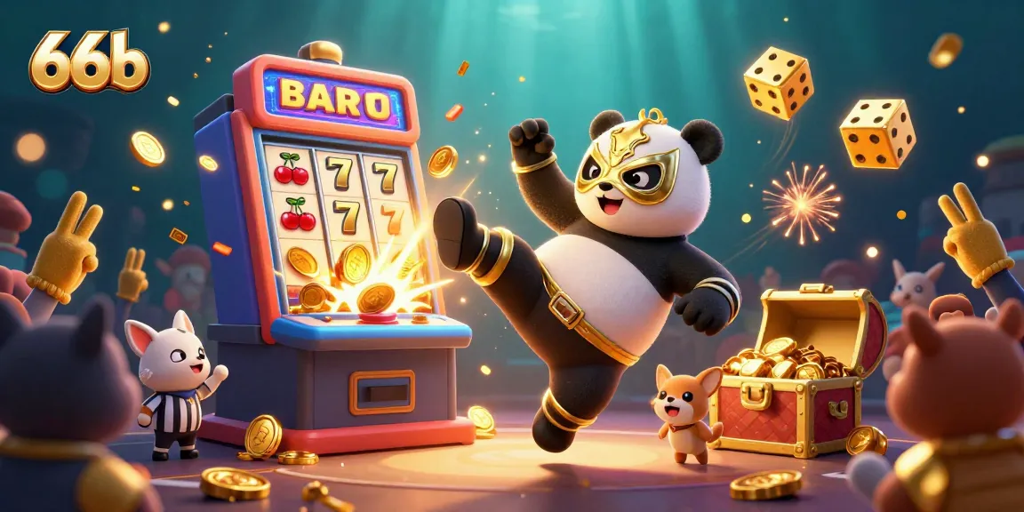 Engaging scene depicting 66b, featuring a panda wrestler and vibrant casino elements together in action.