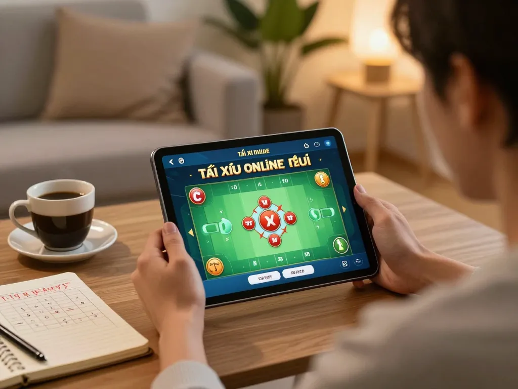 Engaging gameplay on app tài xỉu online uy tín with a player focused on bets and strategies in a cozy setting