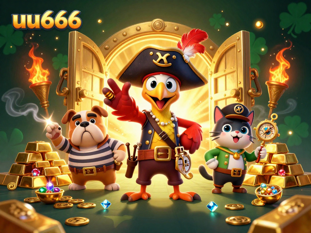 Engage in thrilling slots and jackpots with uu666's pirate-themed adventure illustration