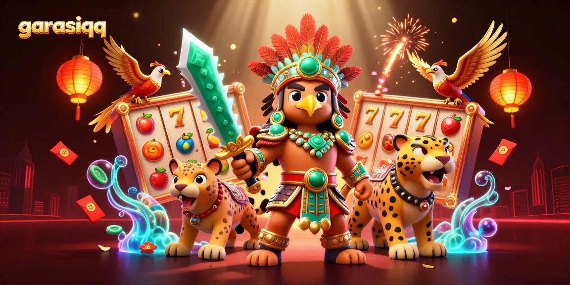 Engage with garasiqq's thrilling slot adventure featuring vibrant Aztec warriors and spinning reels.