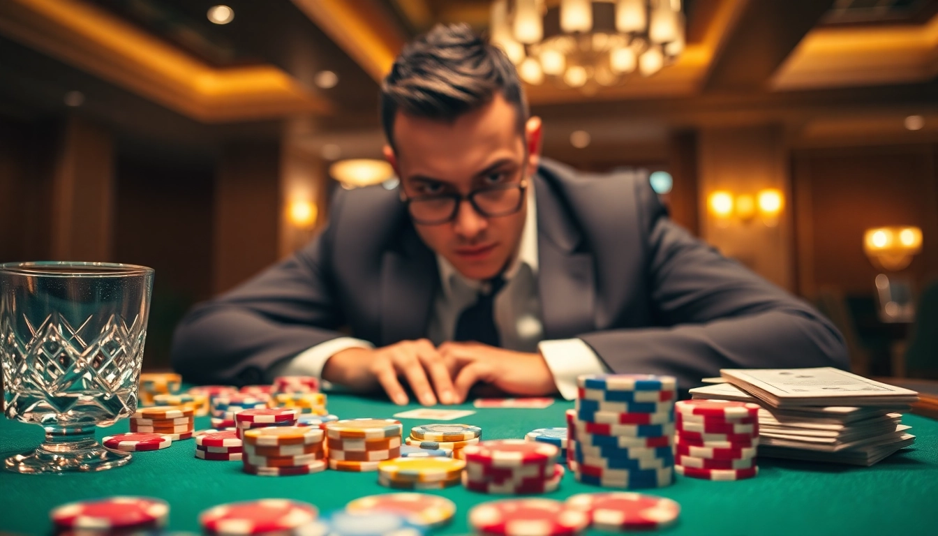Engaging poker game scene showcasing a focused player at a colorful felt table.