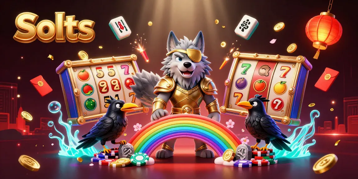Spin winning Slots with Odin wolf and ravens amidst shimmering casino elements.
