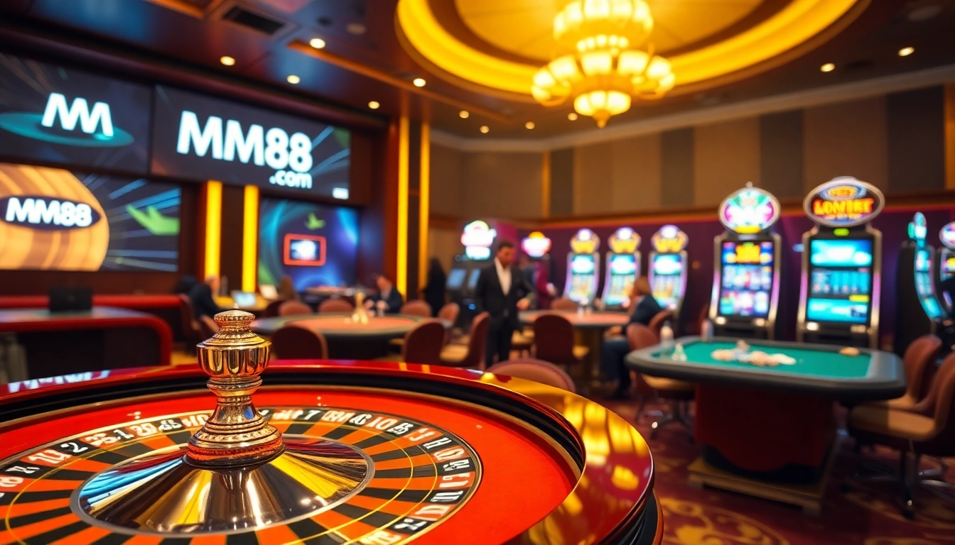 Winning at MM88 com in a luxurious casino with vibrant roulette and exciting poker games.
