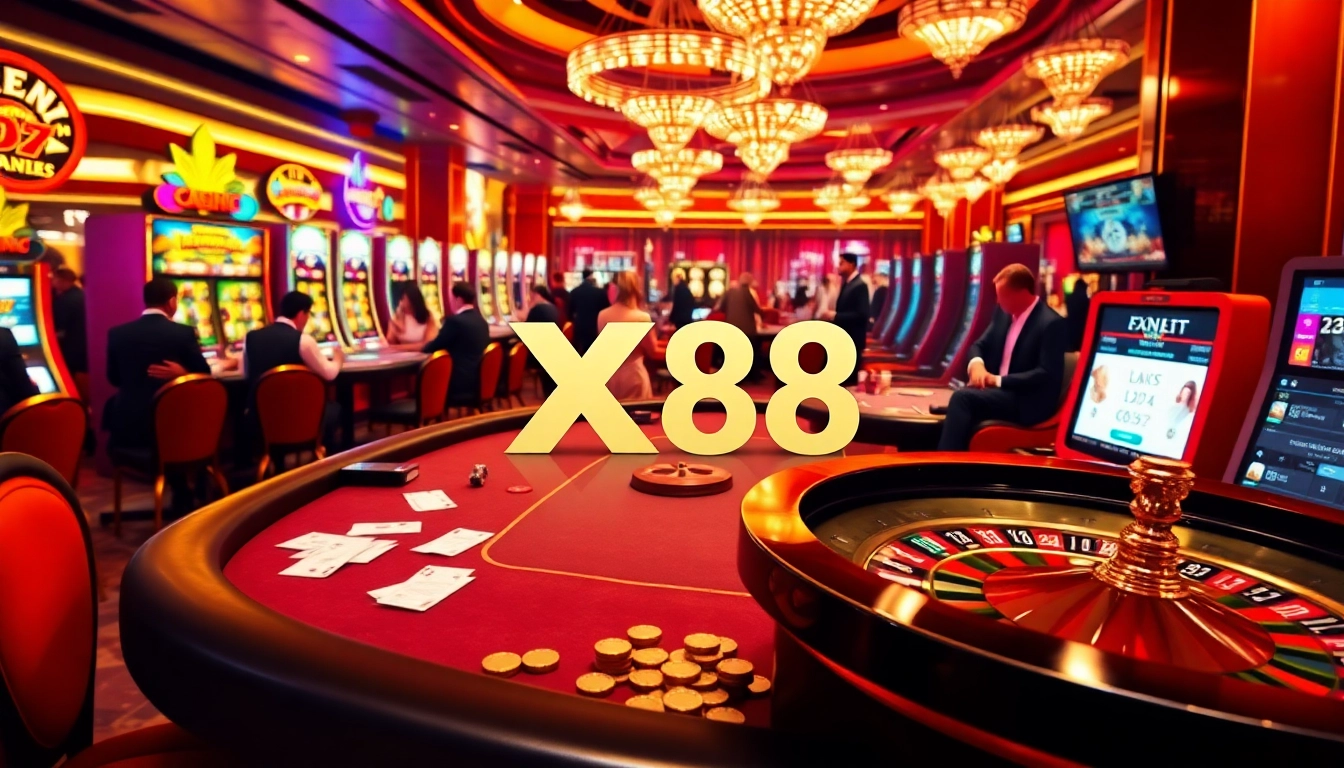 Players strategize their bets at a high-stakes table in the luxurious XX88 casino.