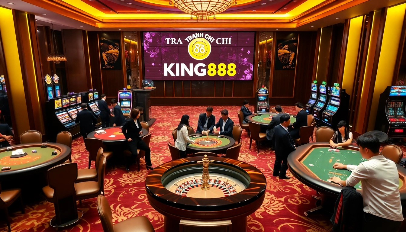 Exciting casino gameplay at trang chủ KING88 showcasing vibrant roulette and poker tables.