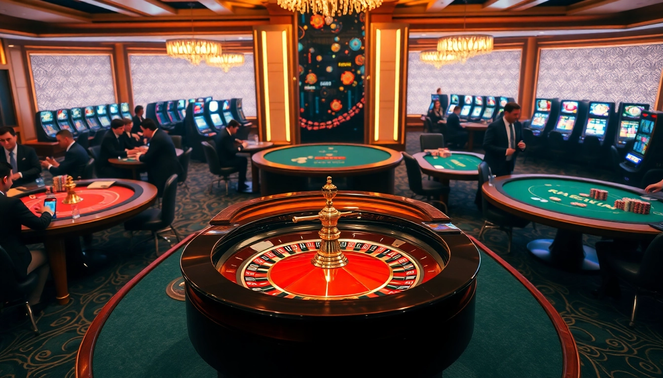 A lively roulette game at https://789win.associates/ showcasing vibrant chips, luxurious players, and thrilling casino atmosphere.