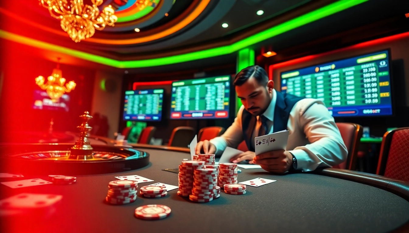 Exciting poker game scene at 669bet casino with players placing bets on high-stakes table.