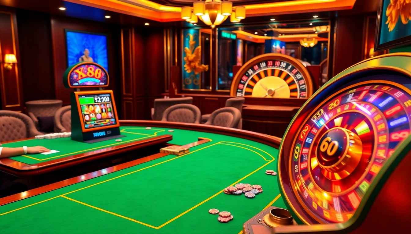 Experience a thrilling game at XX88 casino with vibrant slot machines and elegant players.