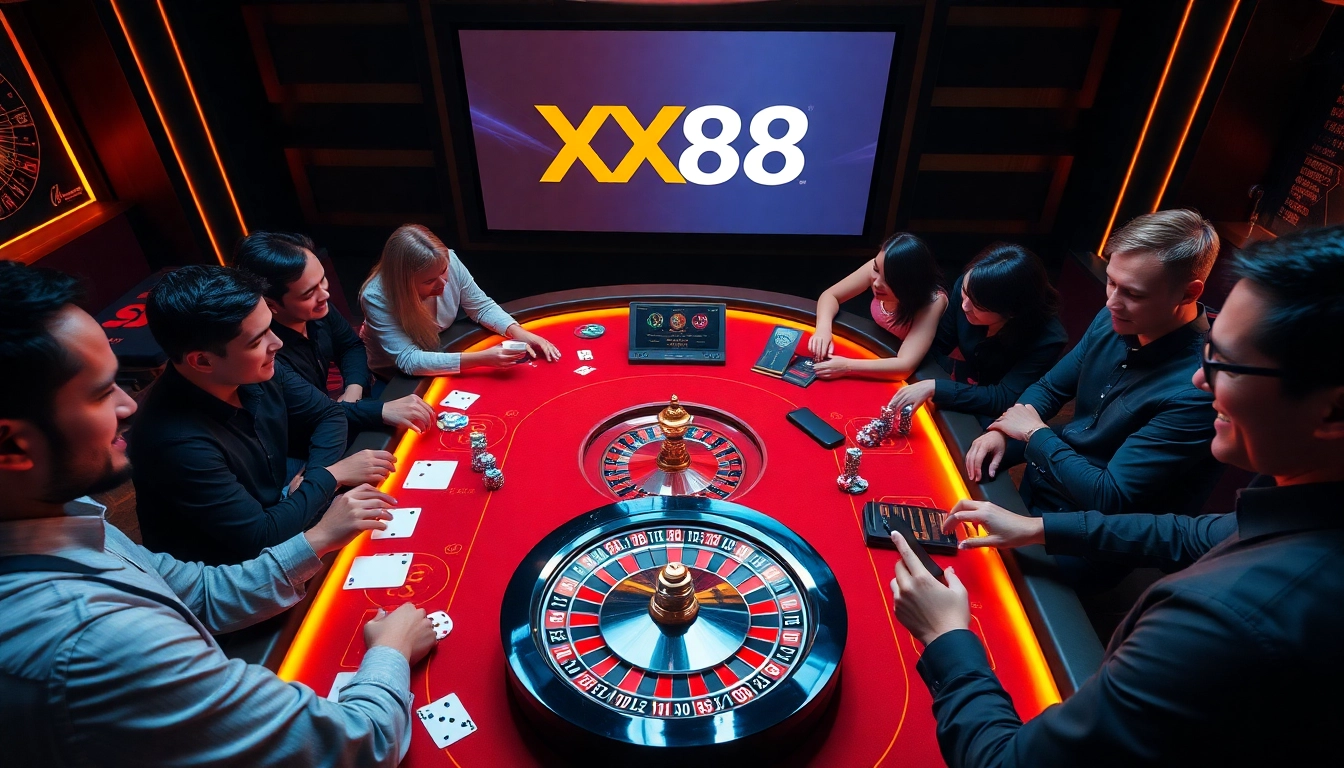 Players enjoy high-stakes gaming at the luxurious XX88 casino table.