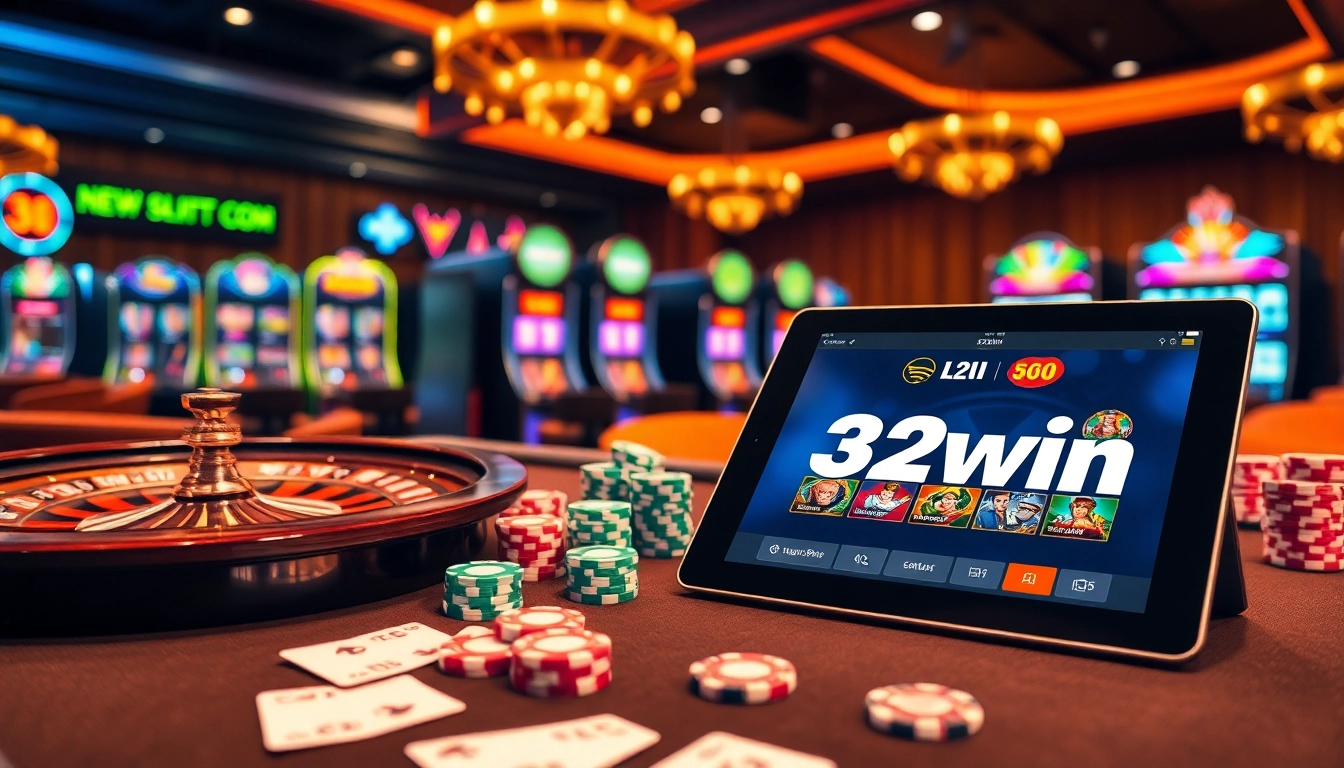 Experience the excitement of betting with app 32win featuring vibrant casino visuals and gaming props.