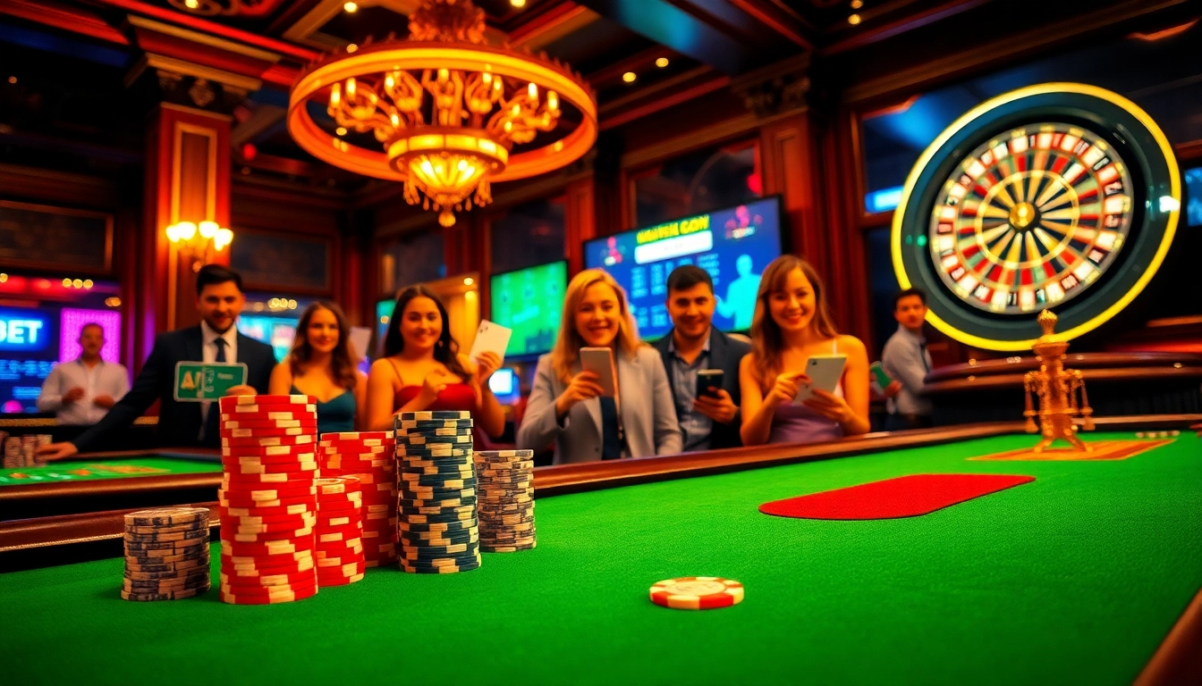 THABET online casino featuring vibrant poker tables and excited players enjoying their games