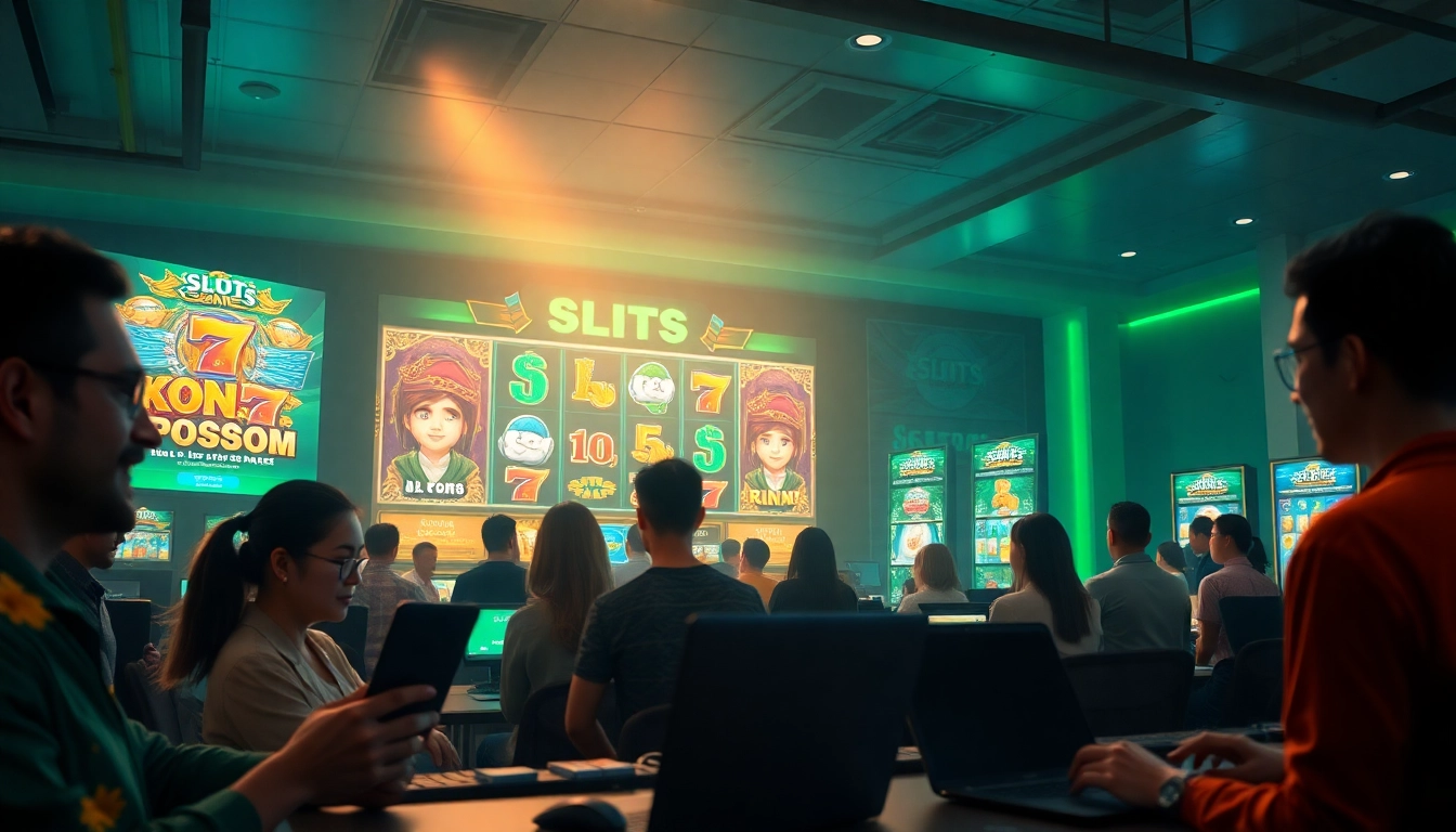 Situs kode4d vibrant online slot gaming scene with diverse players engaged in thrilling gameplay.