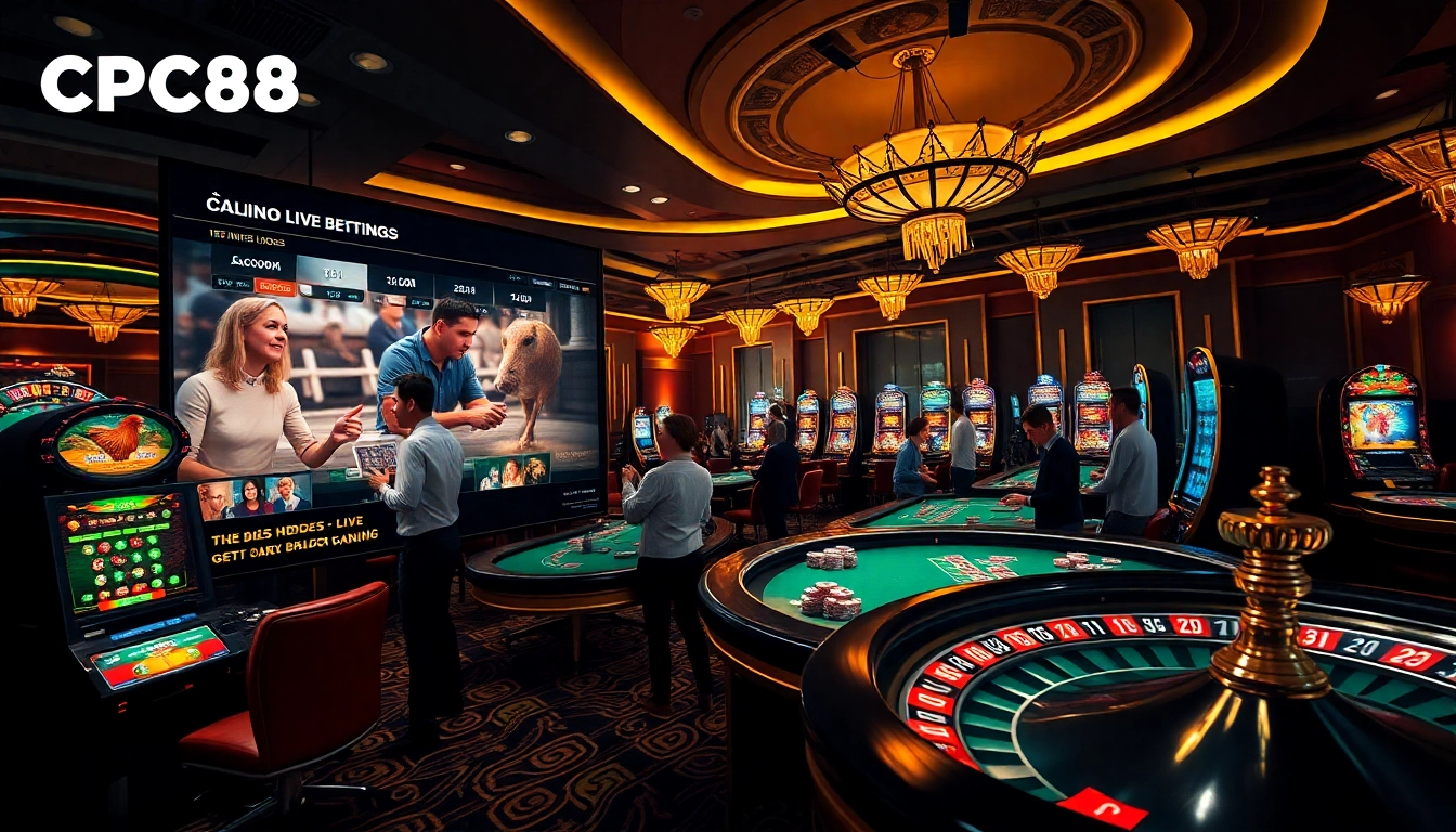 Engage in thrilling bets with Nhà cái CPC188 at an exciting casino scene featuring vibrant online gambling elements.