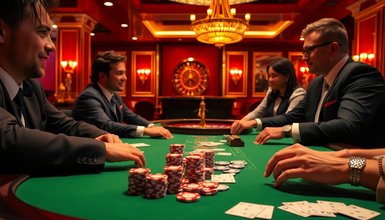 Engage in high-stakes poker at Hi88.wedding's luxurious casino setting with vibrant chips and cards.