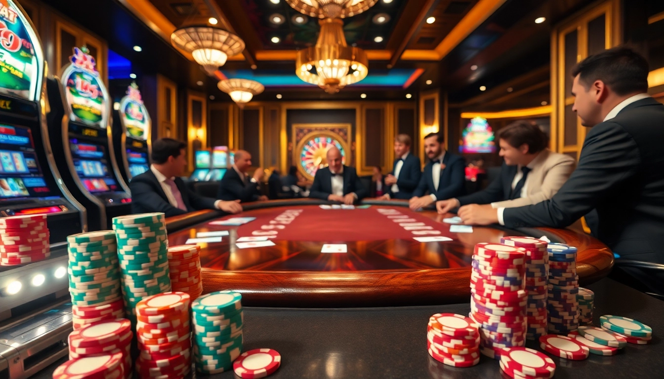 KJC players enjoying a high-stakes poker game at a luxurious casino.