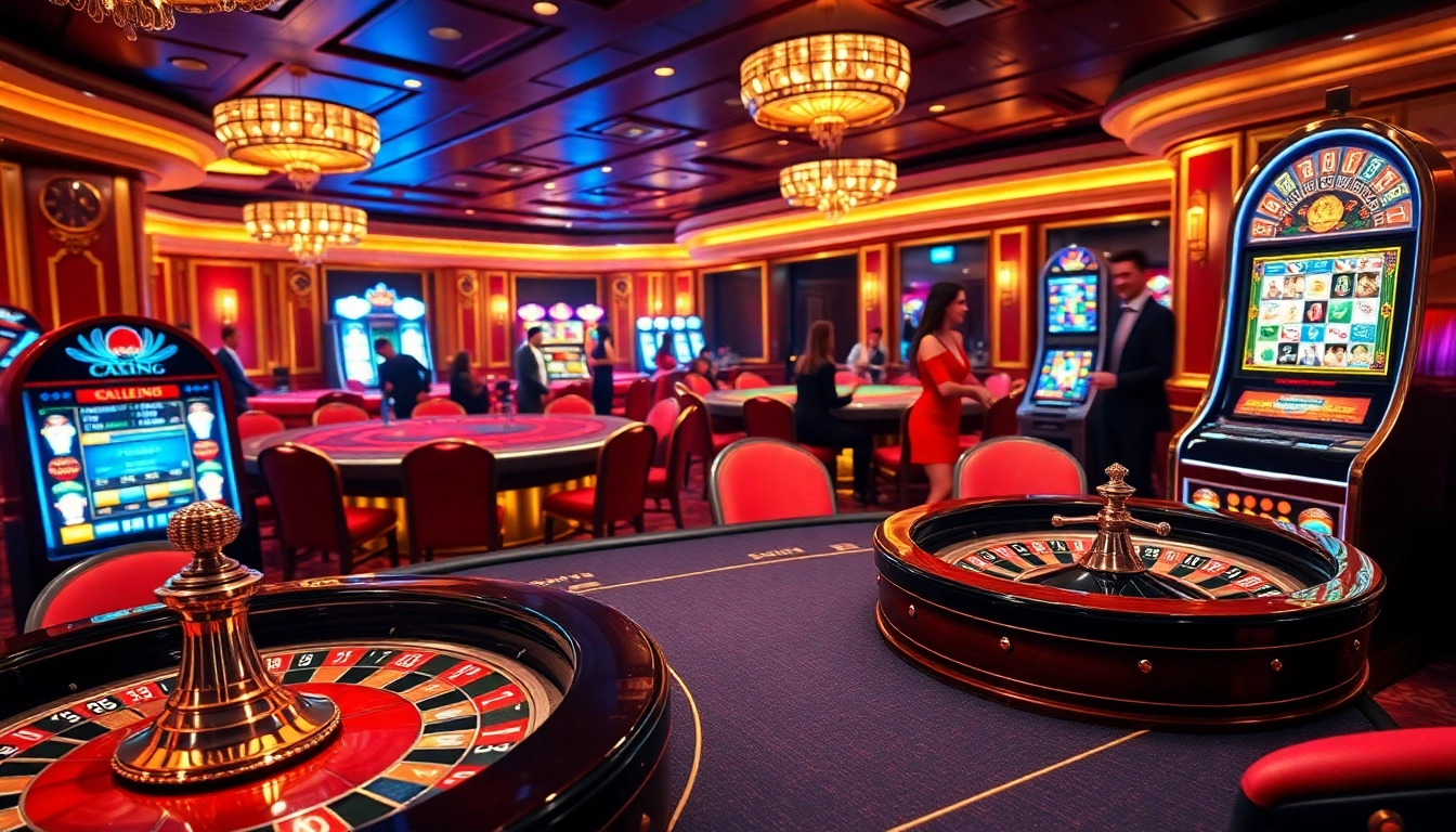 Experience the excitement of gambling at https://bem88i.com/ with a luxurious casino ambiance featuring poker and roulette tables.