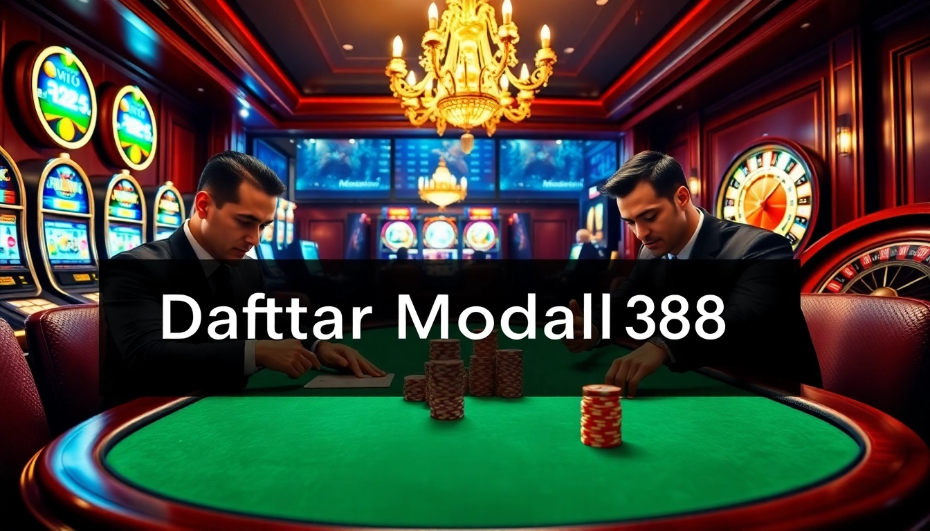 Intense poker game at a luxury casino featuring Daftar Modal138 betting strategies.