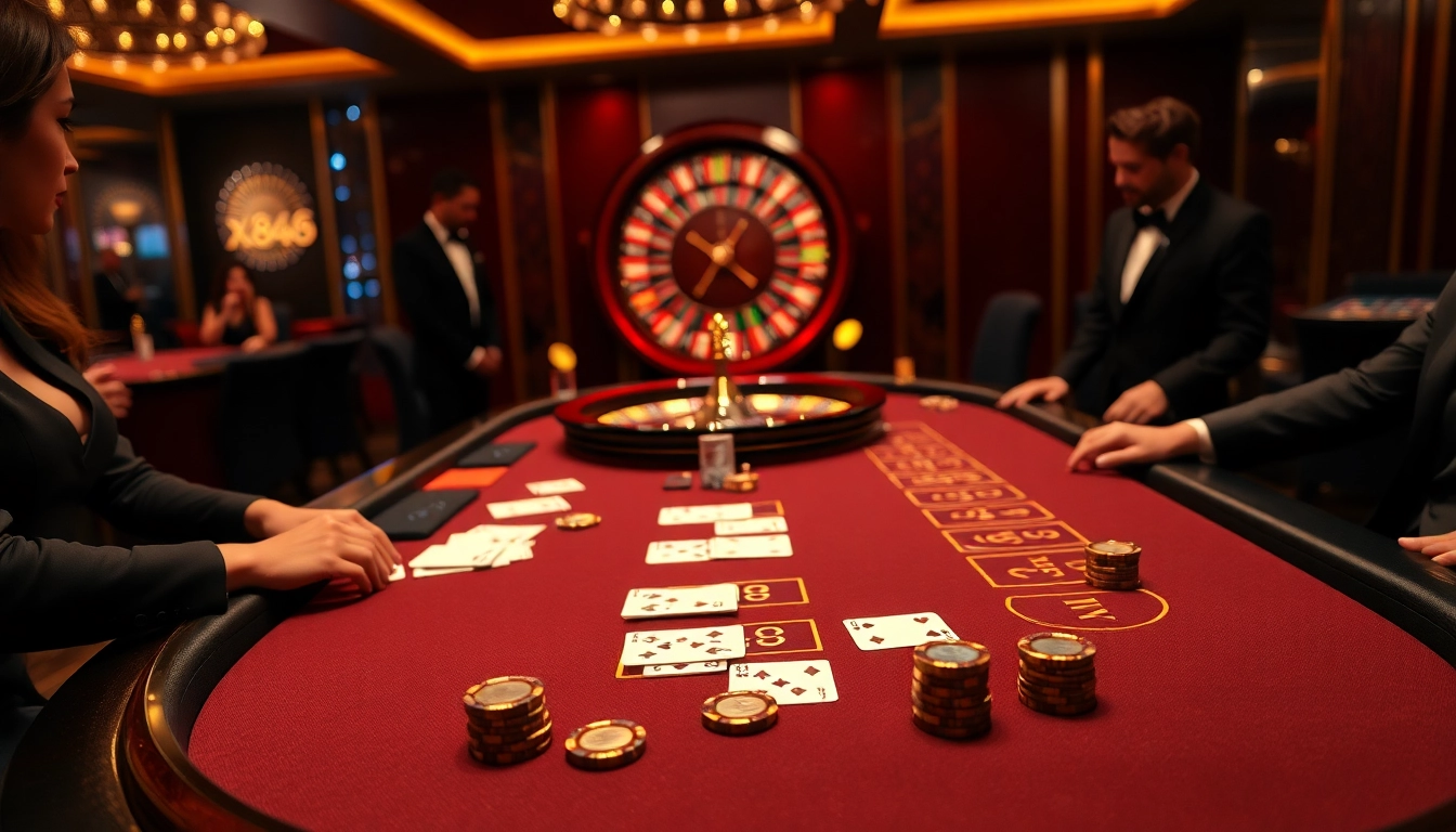Players engaging at the blackjack table in a vibrant casino scene showcasing xx88 excitement.