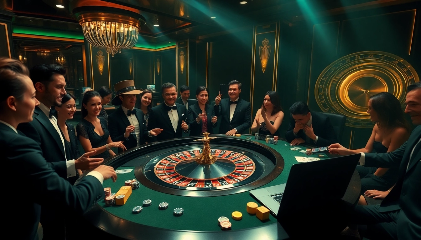 Engaged players enjoying a roulette table at a luxurious casino setting featuring https://nh8833.com/ online gambling elements.