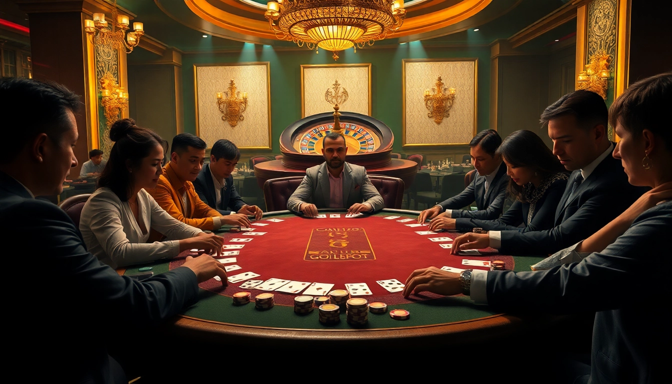 Engage in thrilling gojekpot poker at a luxurious casino table with vibrant chips and cards.