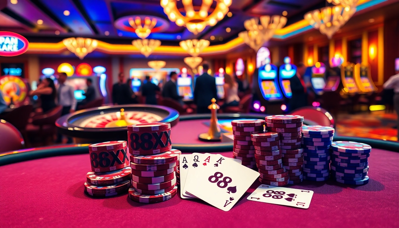 Experience high-stakes betting at the luxurious casino with 88xx-themed chips and cards.