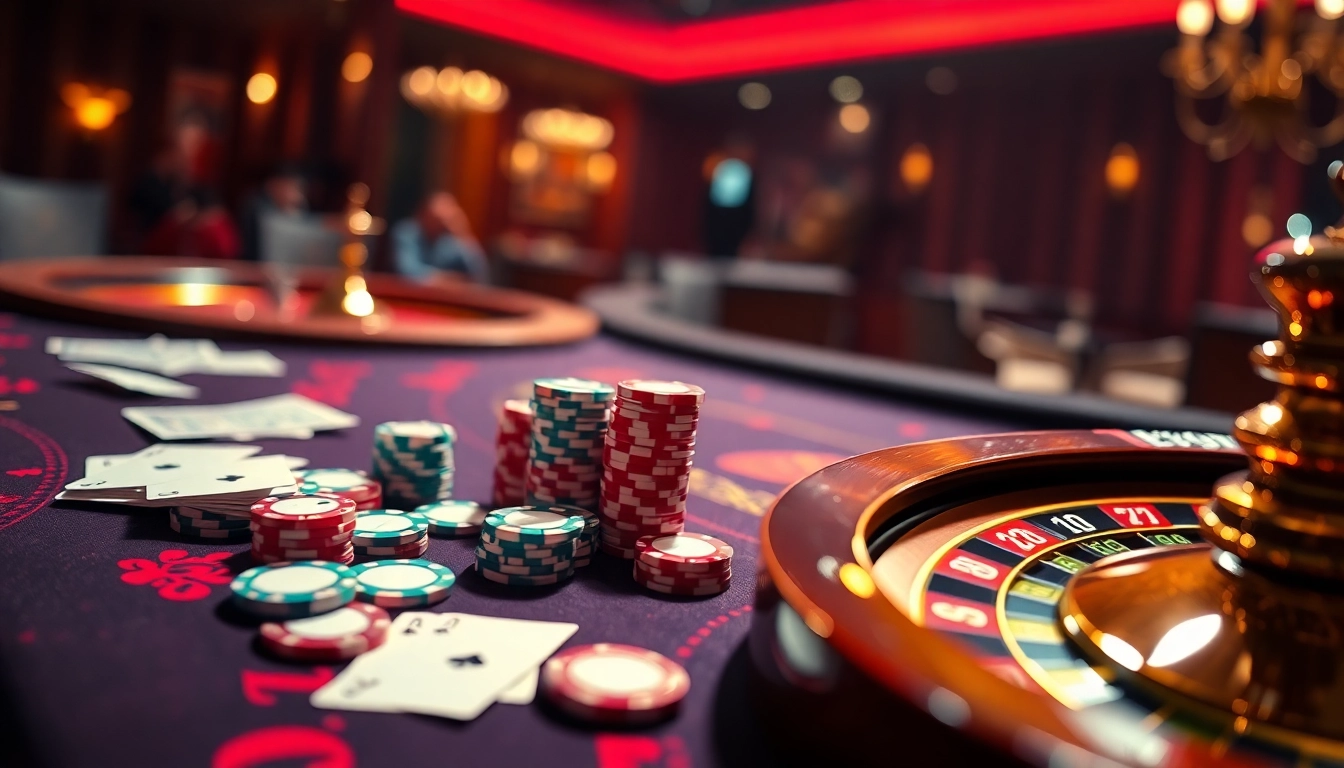 Engage with the excitement of pahala4d at a luxury casino table featuring vibrant poker chips and cards.